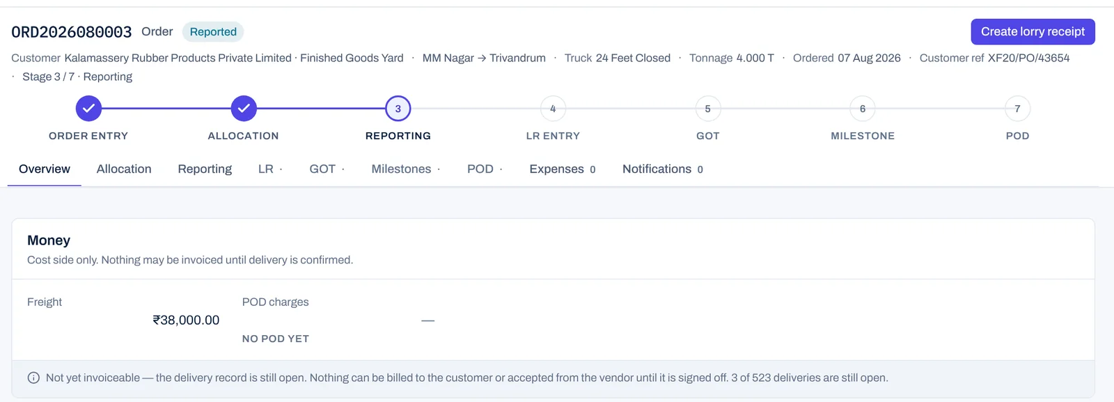 Order page: Stage 3 · Reporting